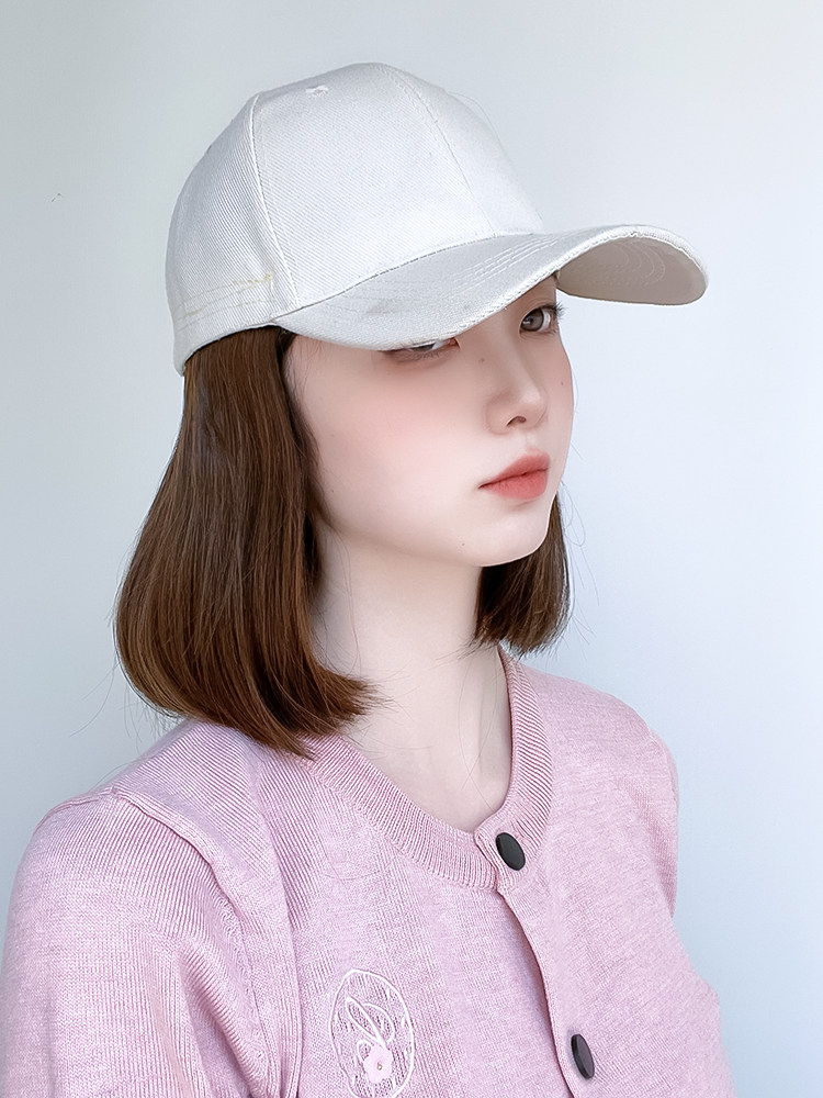 帽子假发一体女夏天时尚潮帽锁骨短直发夏bobo头全头套遮阳棒球帽