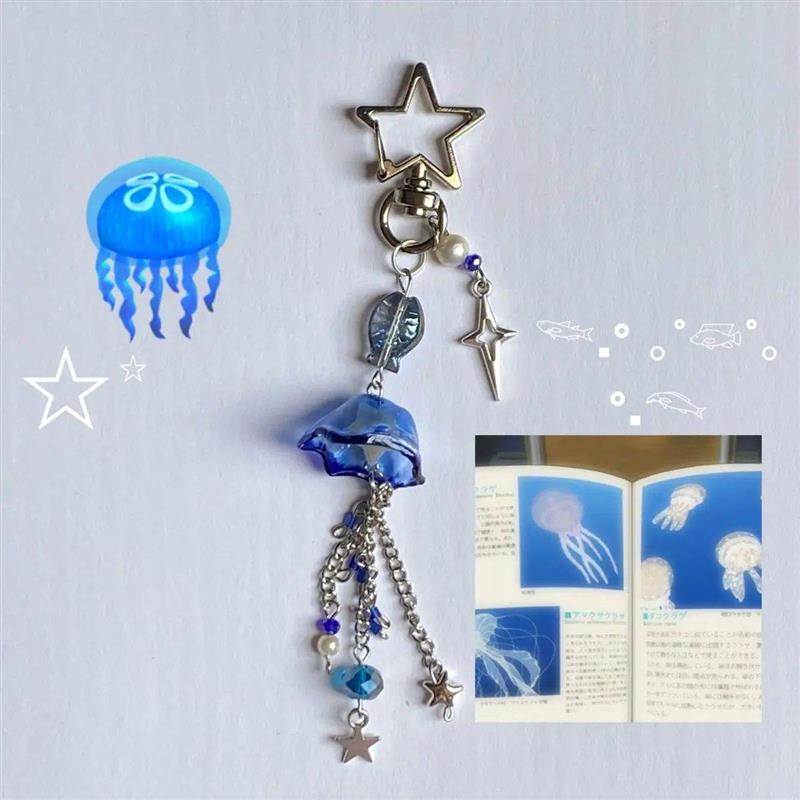 Sea Theme Inspired Keychains Blue Jellyfish Keyring-封面