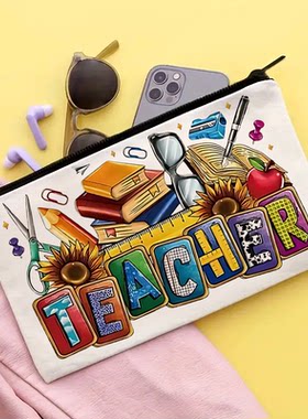 跨境爆款创意teacher印花化妆包