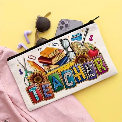 跨境爆款创意teacher印花化妆包