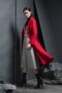 高端品牌精品女装墨ye冬装长款修身全羊毛手缝双面呢大衣外套