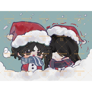 圣诞双人贴贴模板约稿动漫oc梦女手绘插画设计定制