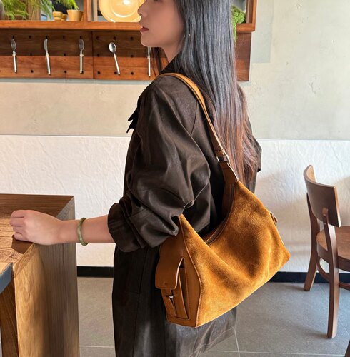 RGBAGSSTUIDO2026新款秋冬复古磨砂麂皮绒腋下包女高级单肩斜挎包