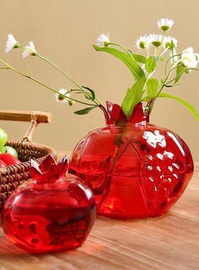 ins风锤纹小石榴干花花瓶日式手作花器玻璃工艺品摆件创意