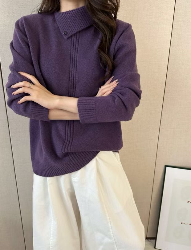2025秋冬新款宽松羊毛衫女半高领翻领白搭洋气显瘦毛衣