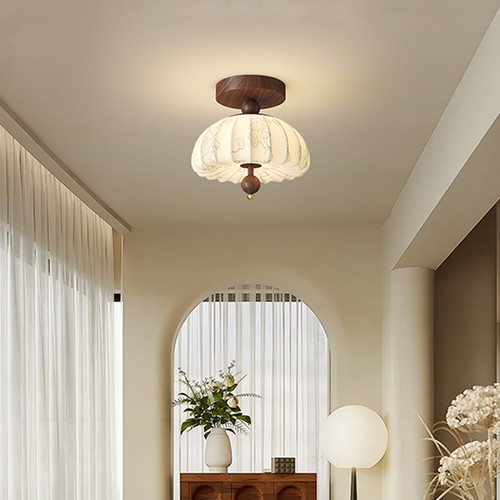 过道灯中古风布艺走廊吸顶灯新中式入户玄关门厅灯法式复古阳台灯