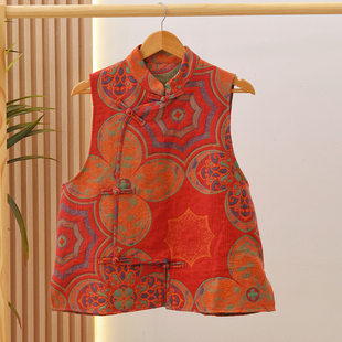 【翩翩马甲】盘扣马甲三层纱提花复古女棉马甲中国风