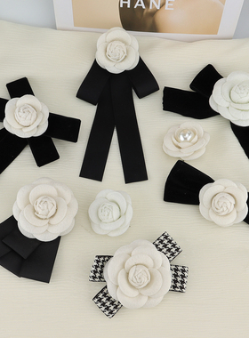 新款小香风山茶花胸针网红蝴蝶结高级感胸花别针复古百搭领结花女