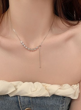 水钻项链女韩版甜酷休闲流苏锆石蛇骨链项链可抽拉调节小众锁骨链