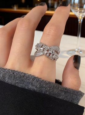 原创设计感小众轻奢百搭女式锆石食指环可调节戒指时尚个性不掉色