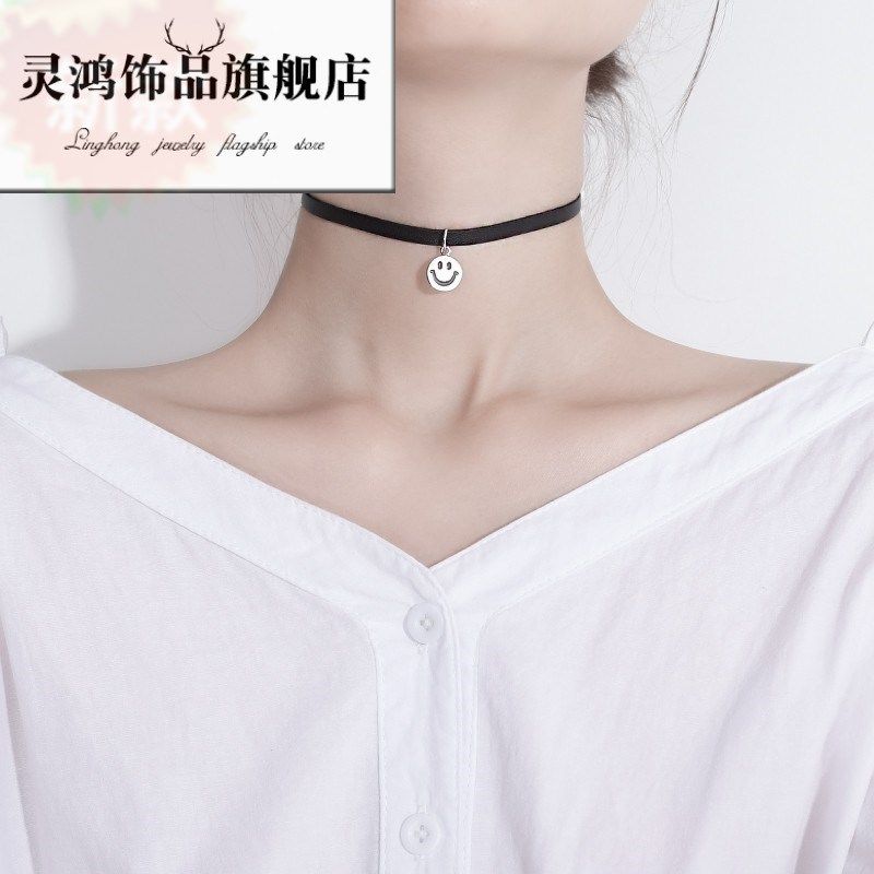网红同款纯银大笑脸项链女微笑表情银吊坠项圈学生日韩简约锁骨链
