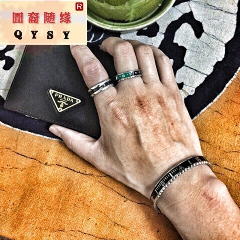 网红同款日韩戒指表盘撞色齿牙指环潮牌个性复古男女尾戒欧美定制