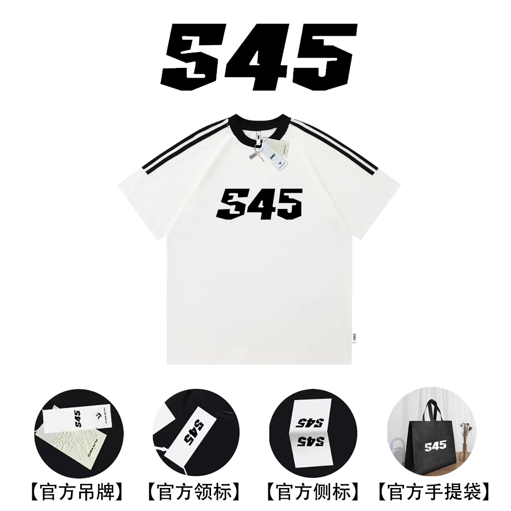 夏季新款S45三条杆纯棉短袖男女国潮正品半袖上衣情侣运动宽松t恤