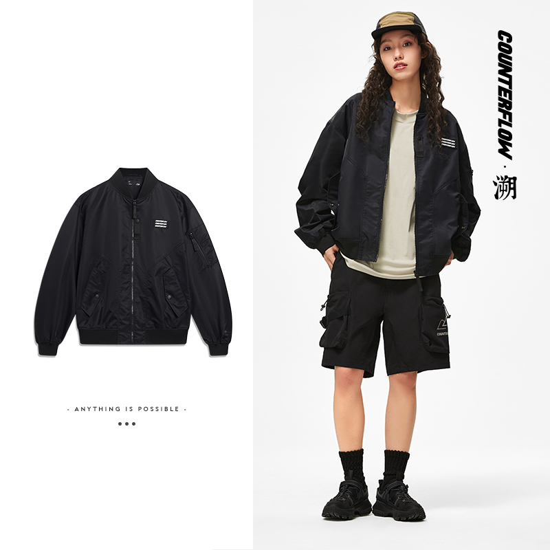 李宁运动男女同款棒球领保暖外套