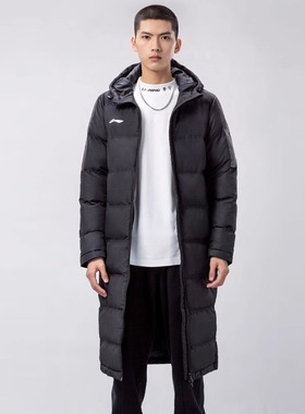 中国李宁冬季长棉服男连帽过膝保暖防风修身足球运动服YFMT005