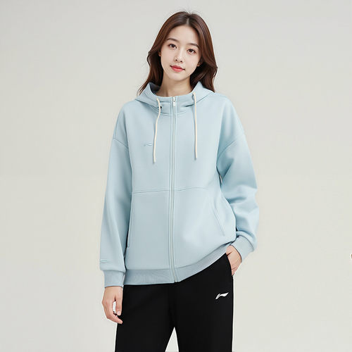 李宁女保暖防风亲肤连帽运动外套