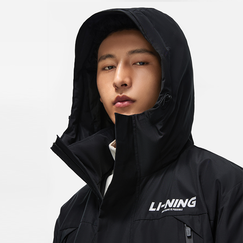 李宁男女同款保暖连帽常规羽绒服