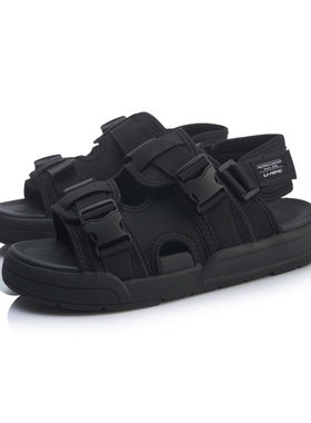 中国李宁Coca男款百搭透气魔术贴凉鞋防滑露趾休闲沙滩鞋AGUP001