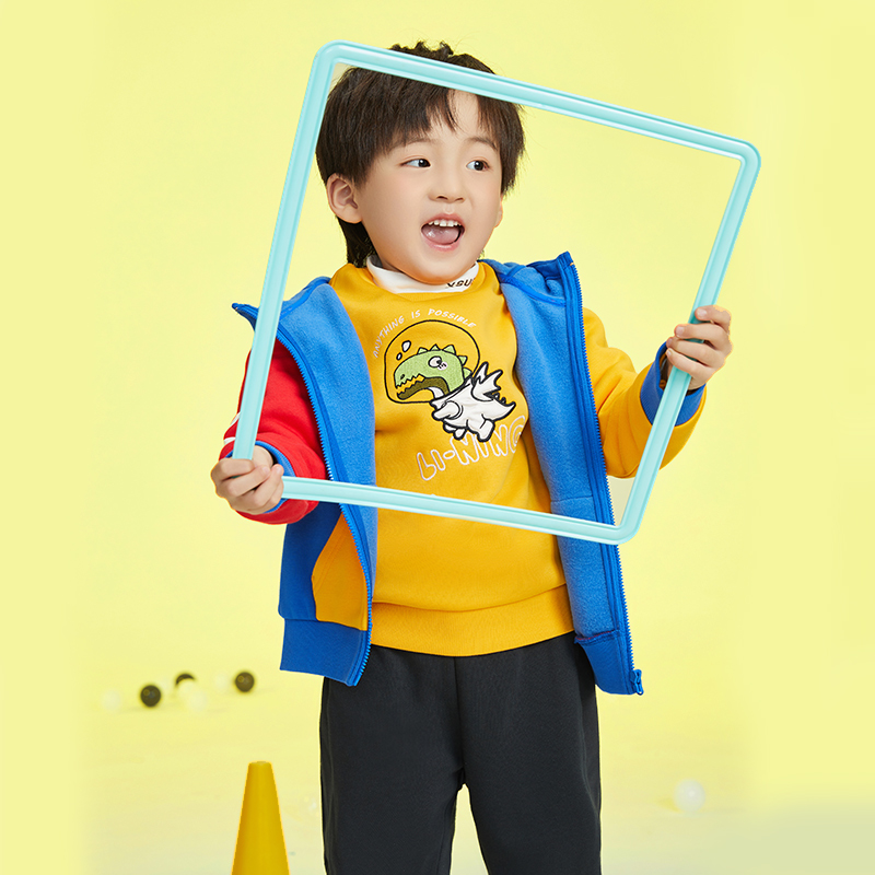 李宁保暖卫衣外套男女童撞色连帽