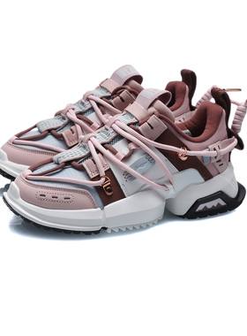 中国李宁时装周女子盘古樱花粉休闲低帮专业运动老爹鞋AGLQ182