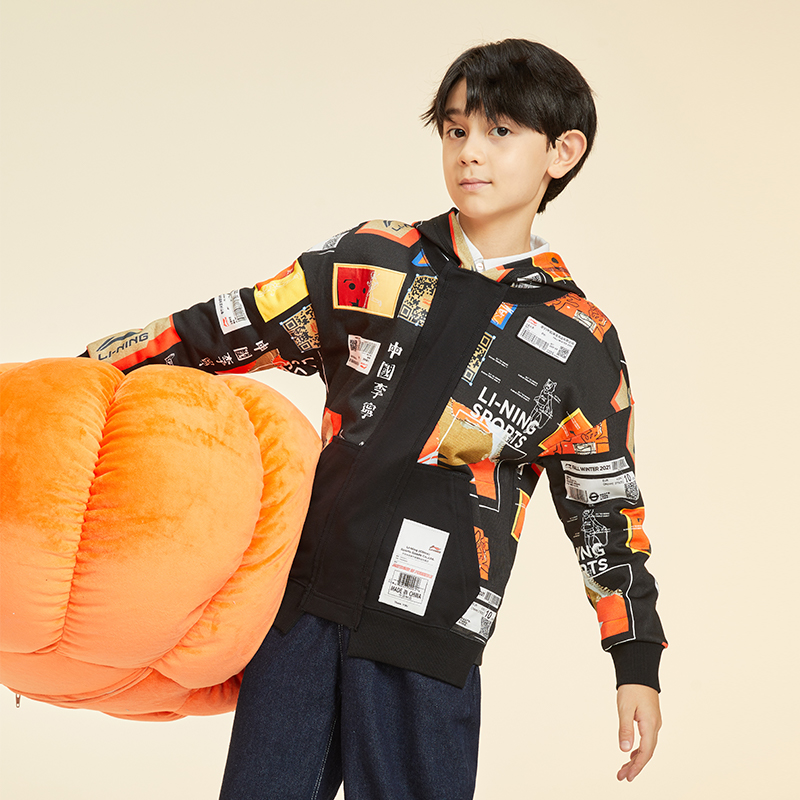 李宁秋冬儿童棉休闲运动卫衣保暖