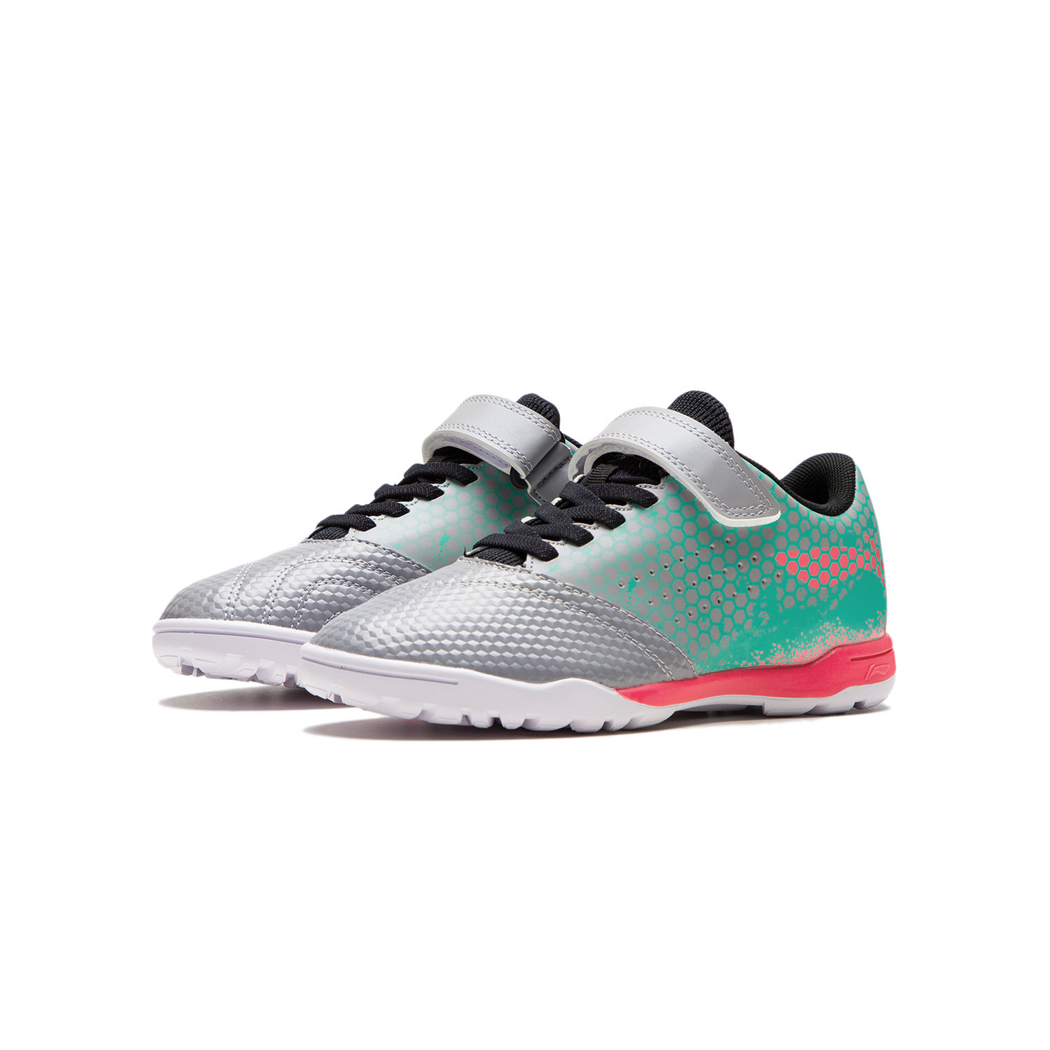 中国李宁耐磨防滑撞色运动鞋男大童魔术贴强袭童足球鞋YKGS004