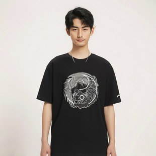 中国李宁2024新款时装周走秀太极国潮休闲T恤套头圆领短袖AHSN735