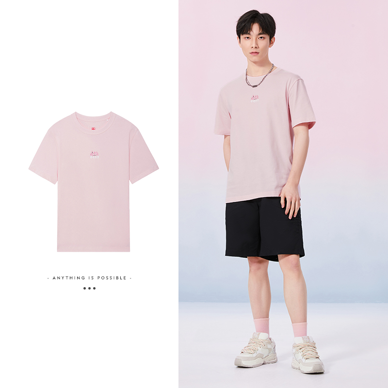 李宁樱花男女同款短袖印花文化衫