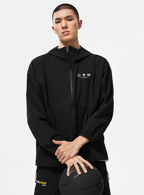 中国李宁男子运动风衣2024秋季新款韦德宽松休闲连帽外套 AFDT509