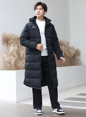 中国李宁长款羽绒服男子款连帽外套简约新款宽松潮流保暖YYMT103