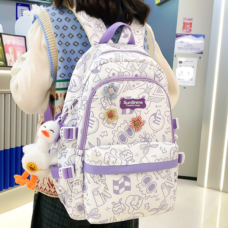 小学生书包女初中生高颜值涂鸦少女双肩包高中生大学生大容量背包