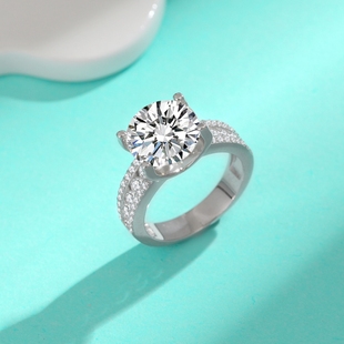 欧美 莫桑钻镶嵌轻奢时尚 正品 莫桑石戒指925银镀白金牛头豪镶经典