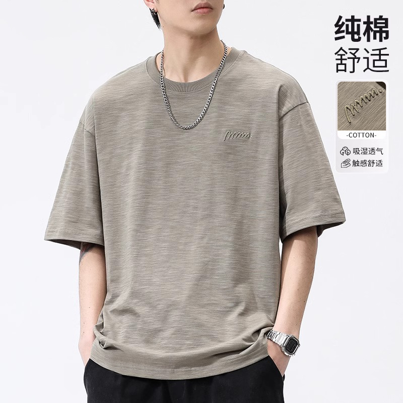 香港2025新款纯棉短袖t恤男士夏季薄款宽松大码舒适休闲体恤上衣
