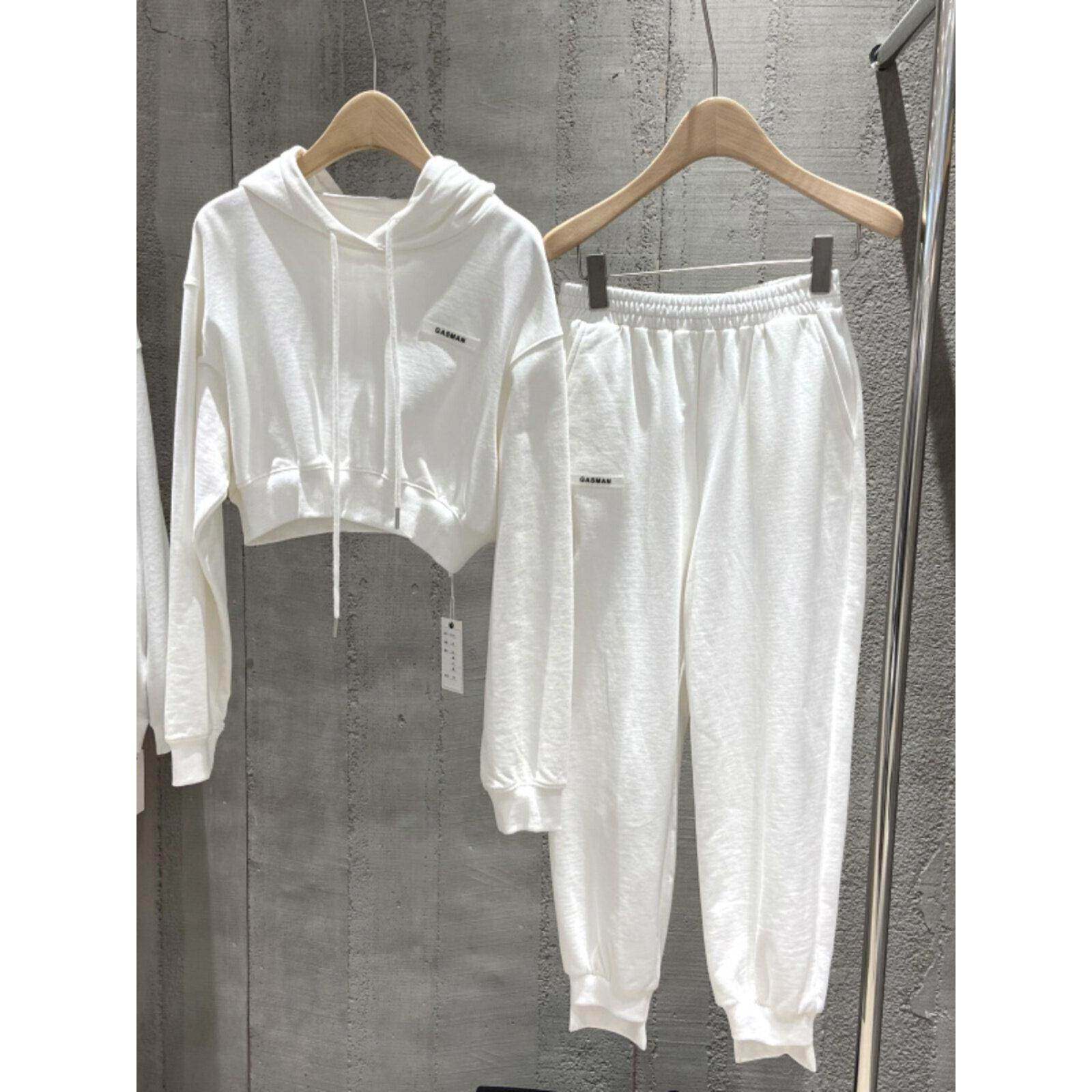 香港2025春秋新款韩版白色连帽卫衣卫裤套装女休闲时尚运动两件套