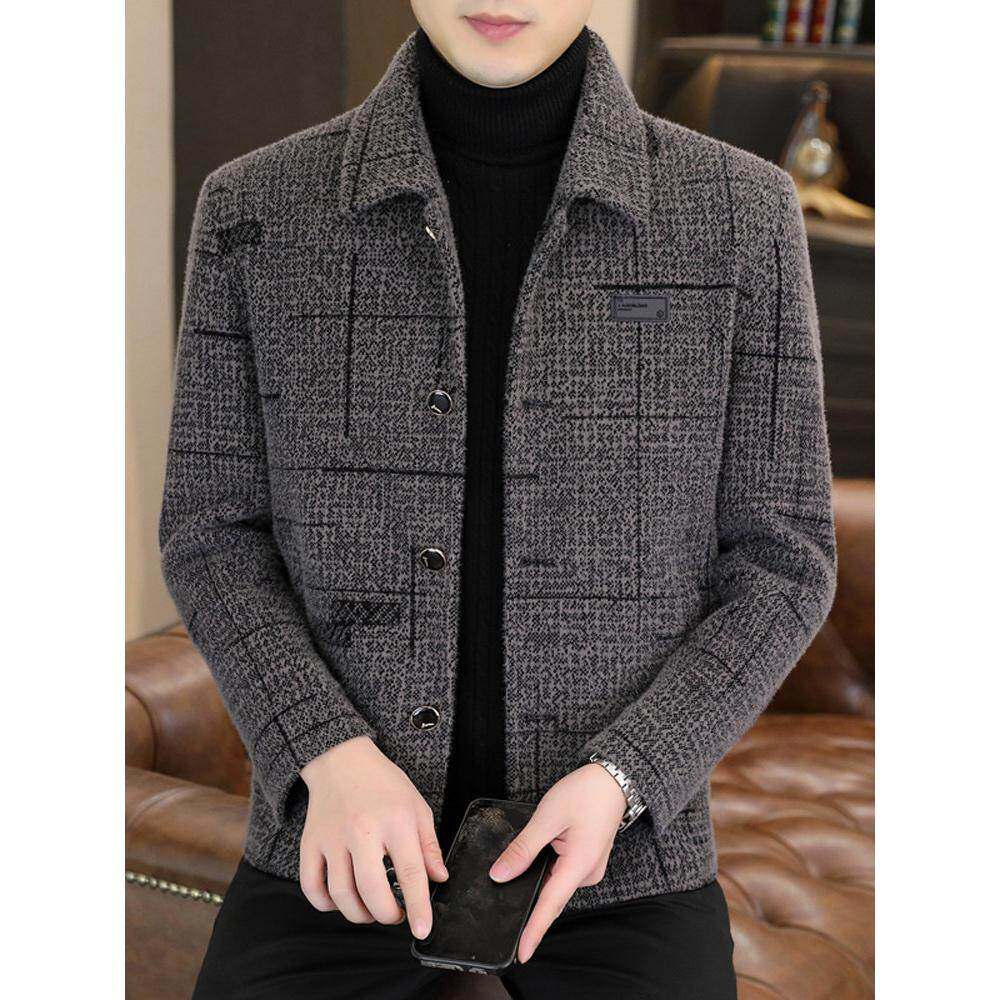 店长推荐！秋冬季毛呢大衣男高级感加厚金貂绒男装休闲短款外套