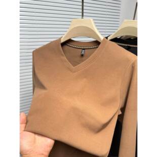 MAROLIO~双面德绒打底衫男款秋冬季修身V领T恤鸡心领休闲保暖内搭