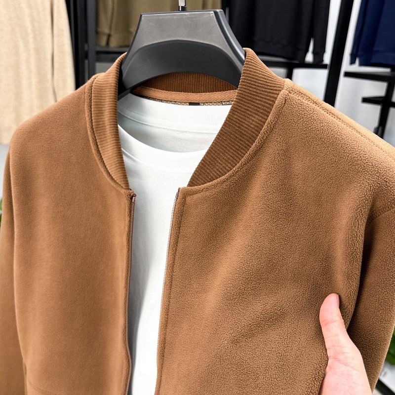 MAROLIO~高端定制!摇粒绒棒球领外套男秋冬加绒保暖开衫卫衣