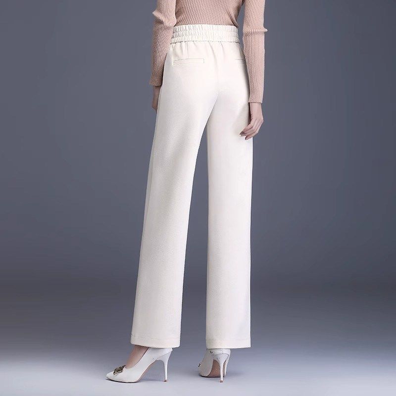 大码米色阔腿裤女2024春秋新款垂感直筒裤西裤中年妈妈显瘦休闲裤
