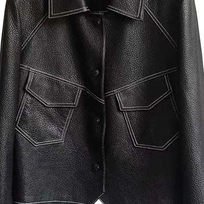 欧洲新款春秋焦糖色短款皮女夹克外套小个子机车服气质高级感