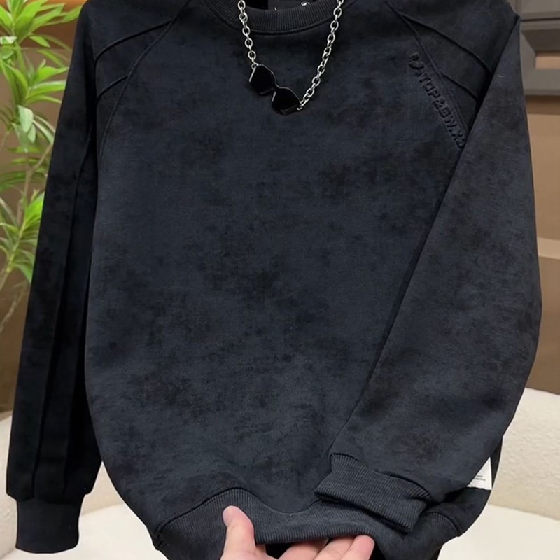 MAROLIO~彰显气质!美式潮牌圆领卫衣男春秋款扎染拼接长袖打底衫