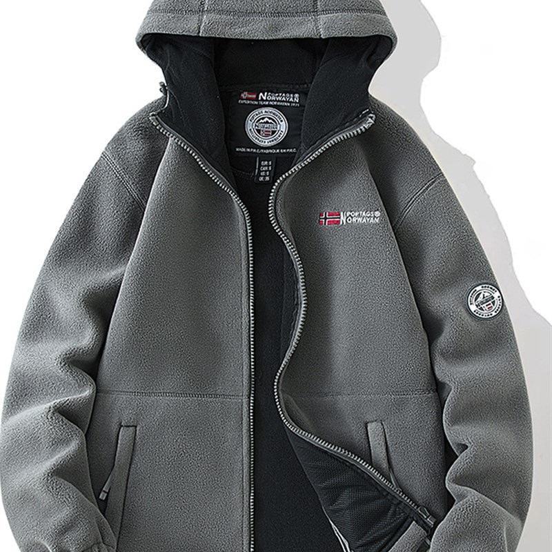 MAROLIO~帅气有型!休闲宽松大码加绒连帽卫衣男双面摇粒绒外套潮