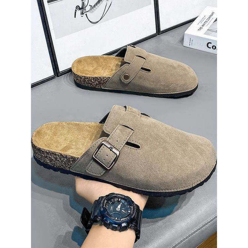 潮牌2025男鞋包头半拖鞋潮牌懒人软木男耐磨无后跟情侣大码豆豆鞋,流行男鞋,软木鞋/勃肯鞋,淘宝优惠券,粉丝福利购,淘宝优惠卷