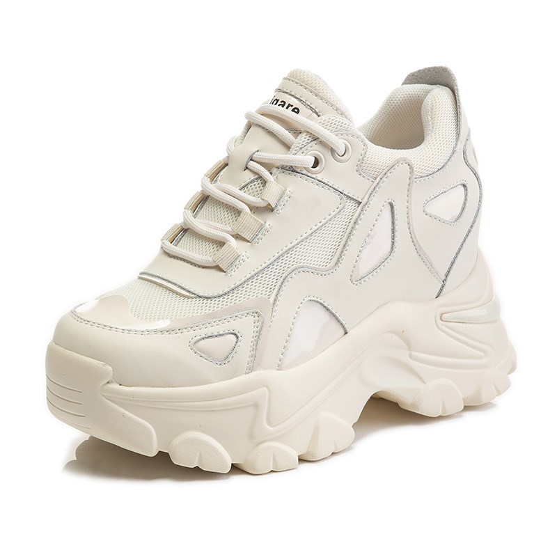 爸爸的女鞋2021秋冬新款9厘米多用途运动休闲内增高白色女鞋