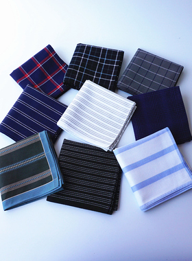 微瑕出口日本男士全棉手帕复古格子儒雅柔软吸汗随身手巾环保纯棉