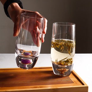 轻奢高档金箔水晶玻璃透明专用泡绿茶杯子果汁家用办公室待客套装