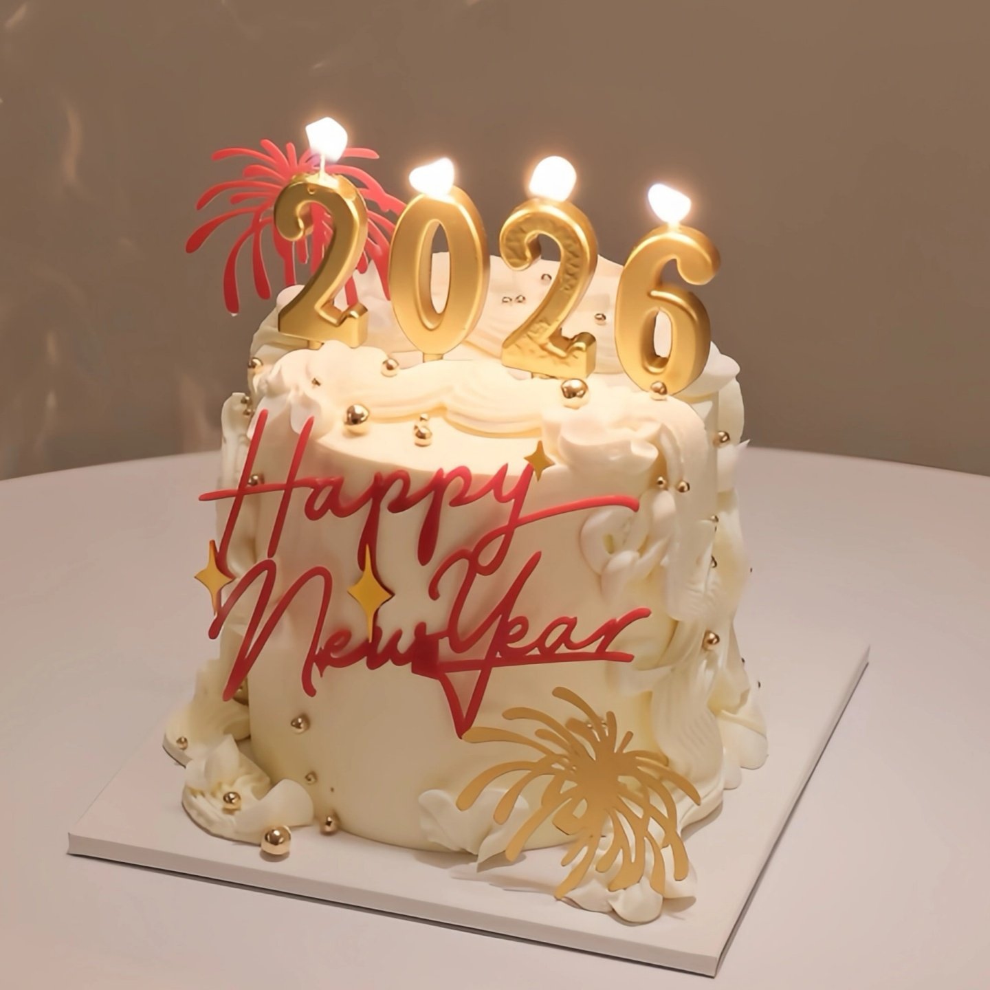 新年跨年2026数字蜡烛蛋糕装饰摆件除夕春节元旦礼花浪漫插件插旗