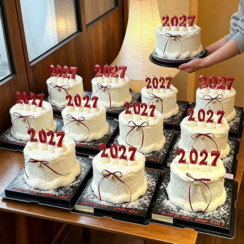 2027跨年蛋糕装饰数字蜡烛红色创意生日甜品台氛围感布置插件