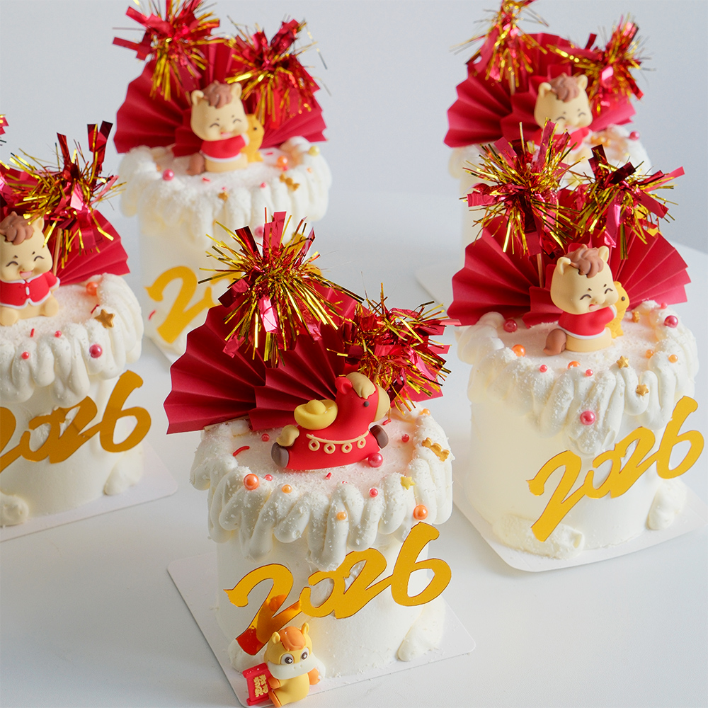 2026新年蛋糕装扮摆件可爱生肖马装饰马年跨年元旦烘焙插旗配件