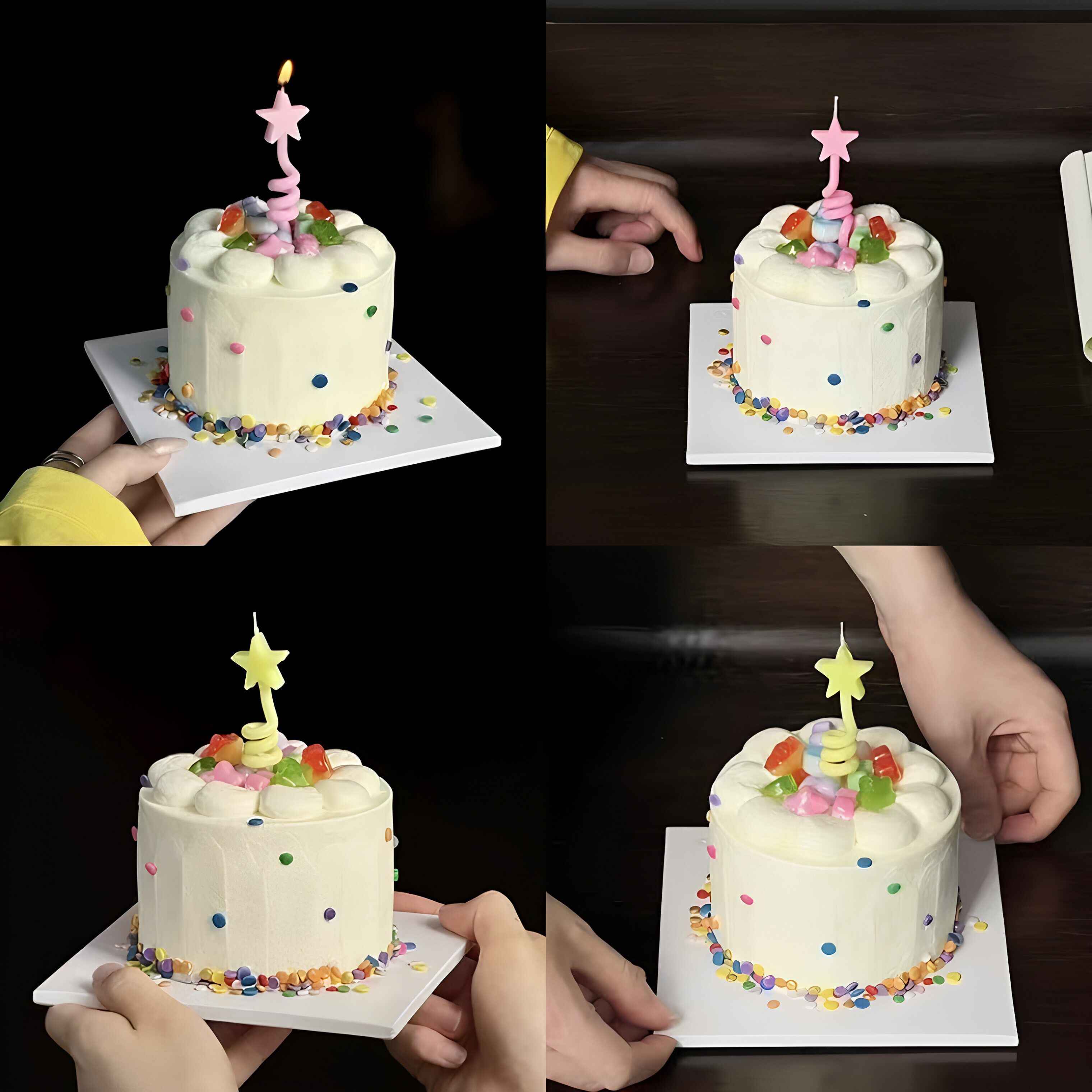 新款彩色生日蜡烛五角星爱心蛋糕装饰插件马卡龙色扭扭弯曲蜡烛
