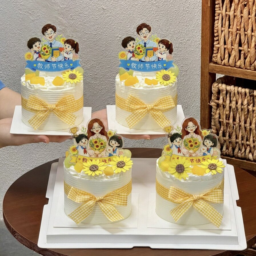 热门教师节蛋糕装饰男女老师亚克力插牌向日葵插件烘焙装扮配件